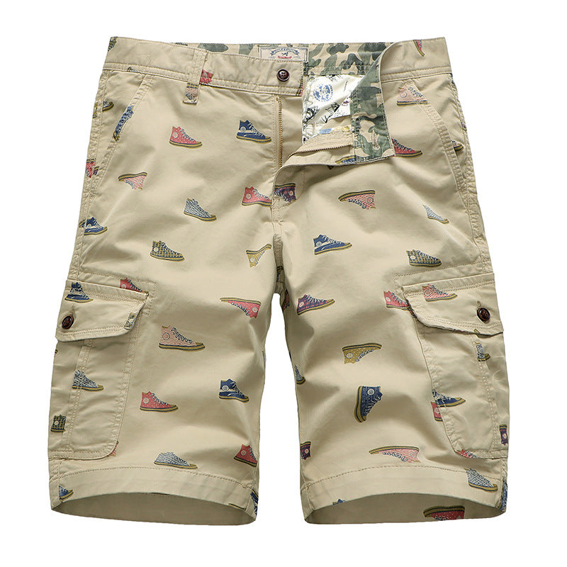 Solid Cotton Printed Loose Beach Men's Shorts