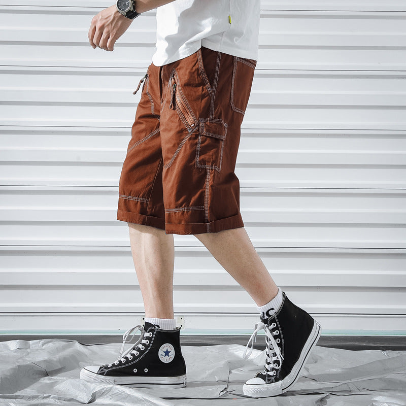 New Loose Zipper Solid Color Men's Shorts