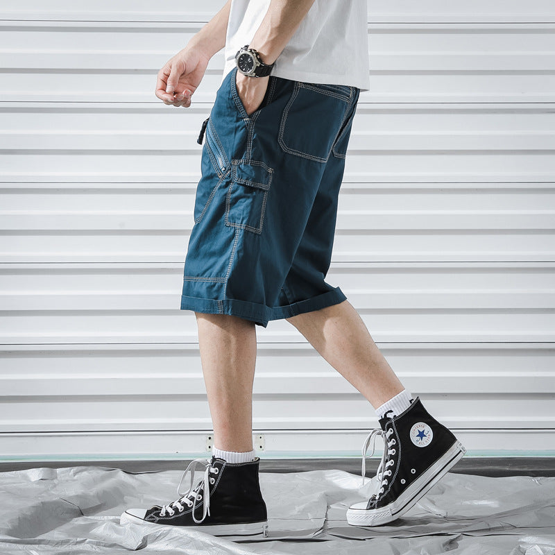 New Loose Zipper Solid Color Men's Shorts