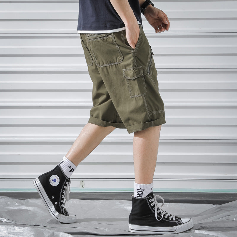 New Loose Zipper Solid Color Men's Shorts