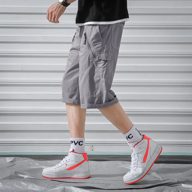 New Loose Zipper Solid Color Men's Shorts