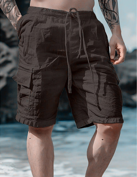Men's Solid Color Cotton And Linen Drawstring Shorts