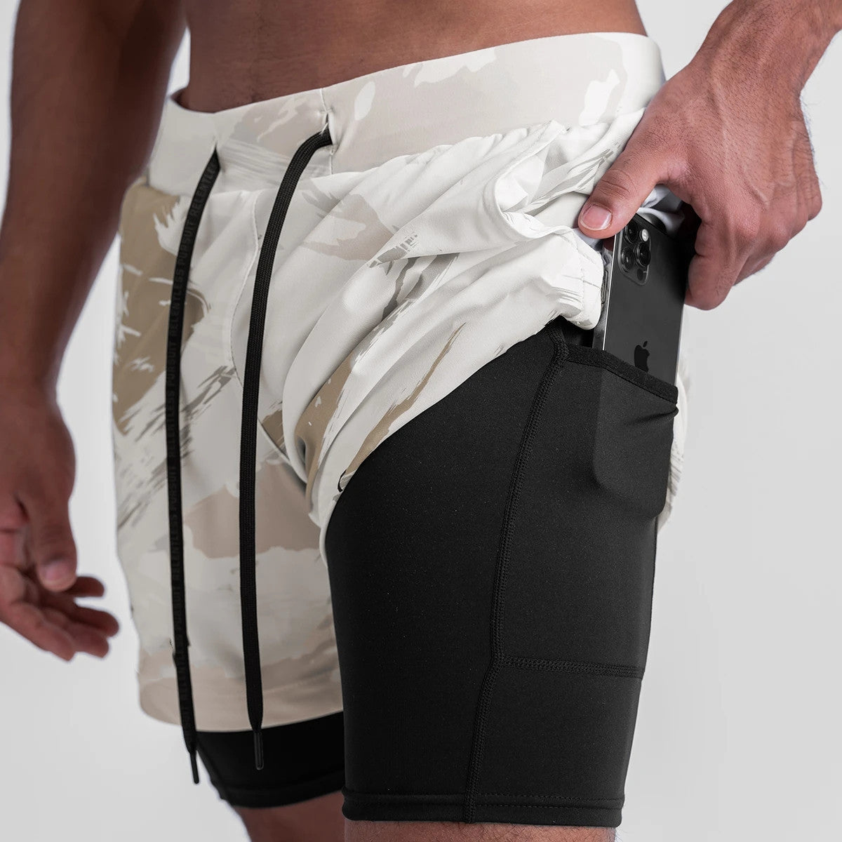 Outdoor Fitness Stretch Breathable Double Layer Men's Shorts