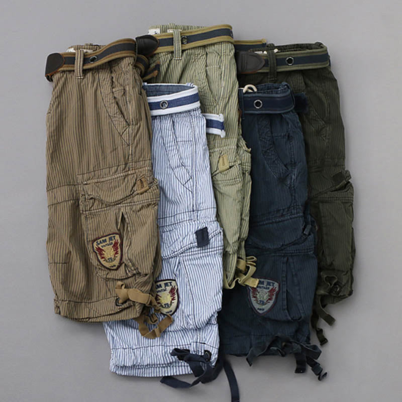 Men's Casual Striped Workwear Cotton Cargo Shorts ( With Belt )