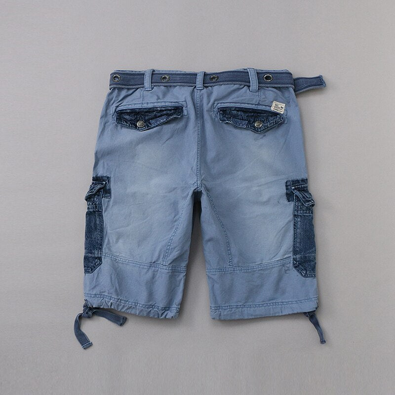 Men's Casual Overalls with Belt Stitching Straight Shorts