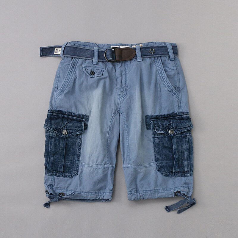 Men's Casual Overalls with Belt Stitching Straight Shorts