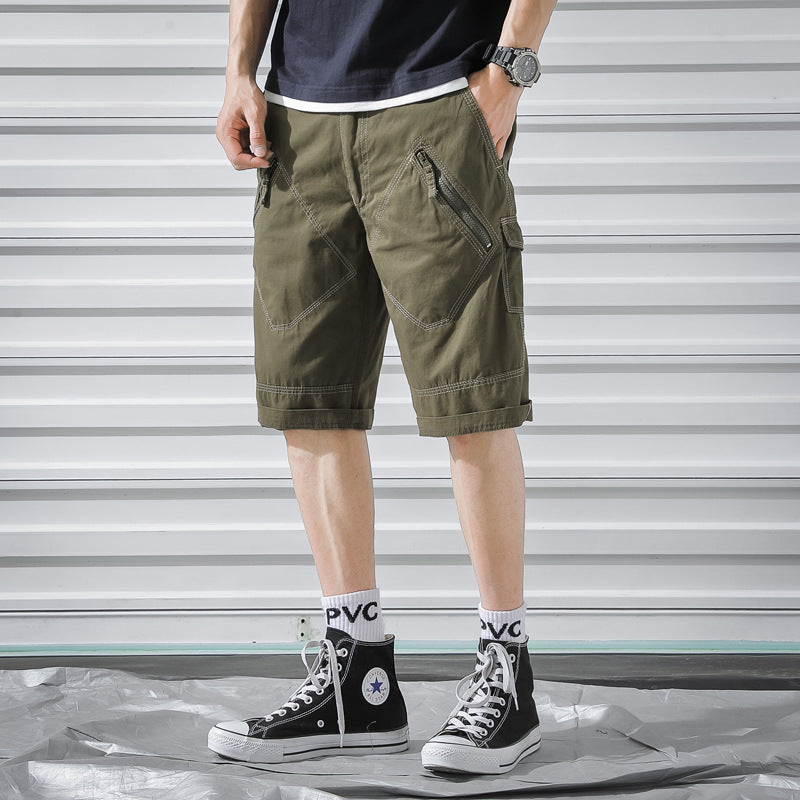 New Loose Zipper Solid Color Men's Shorts