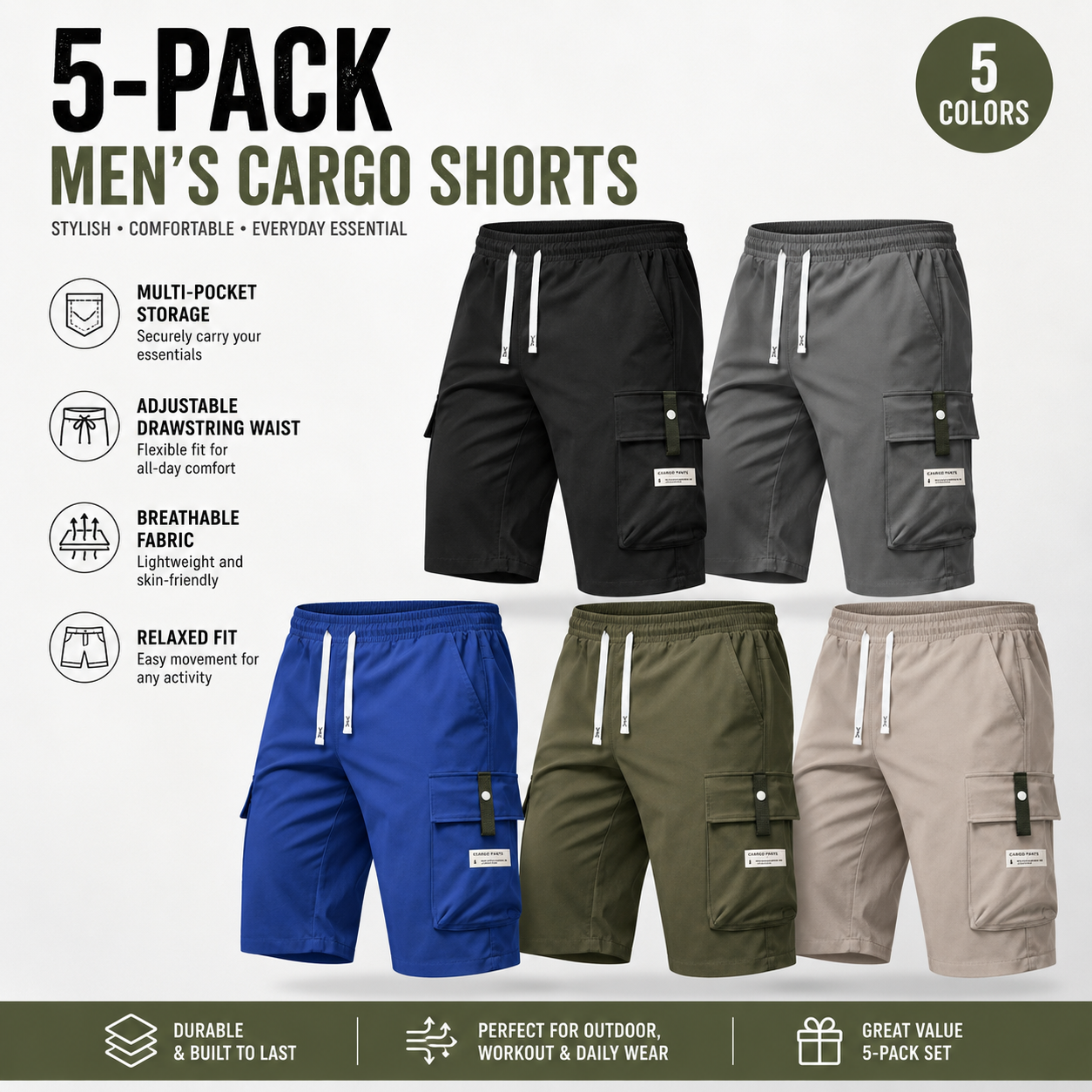 Men's Multi-Pocket Drawstring Cargo Capri Pants