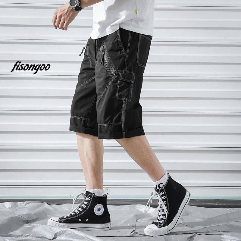 New Loose Zipper Solid Color Men's Shorts