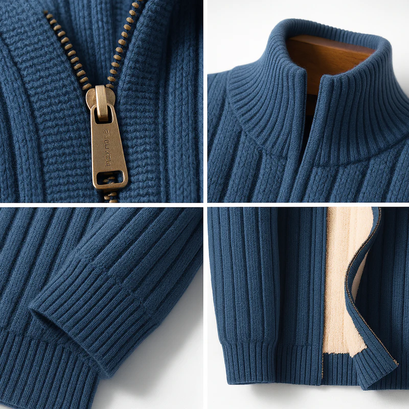 Men's Fleece-Lined Ribbed Zip Sweater