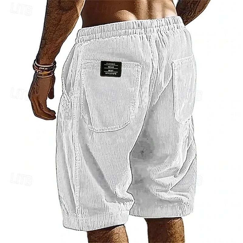Men’s Casual Corduroy Elastic Waist Shorts