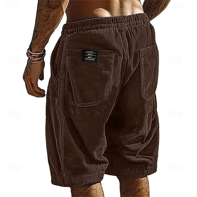 Men’s Casual Corduroy Elastic Waist Shorts
