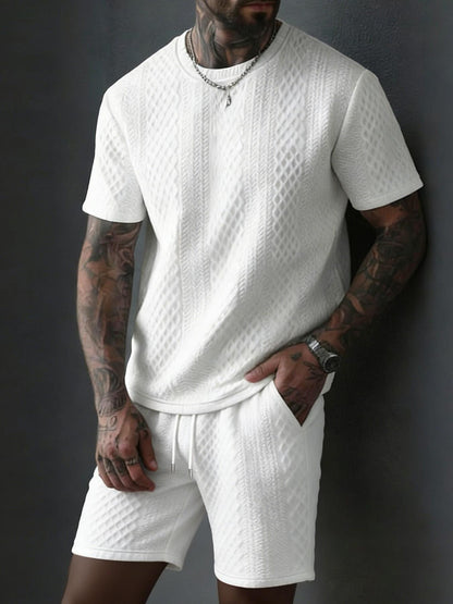 Men’s Breathable Textured T-Shirts Shorts Set