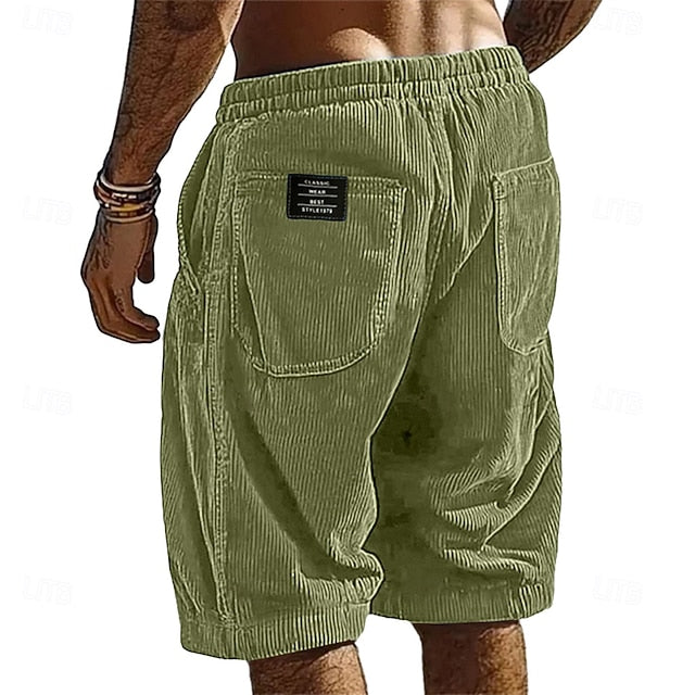 Men’s Casual Corduroy Elastic Waist Shorts