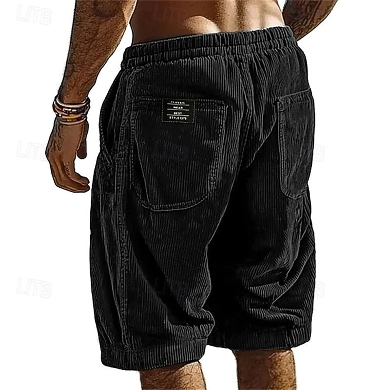 Men’s Casual Corduroy Elastic Waist Shorts