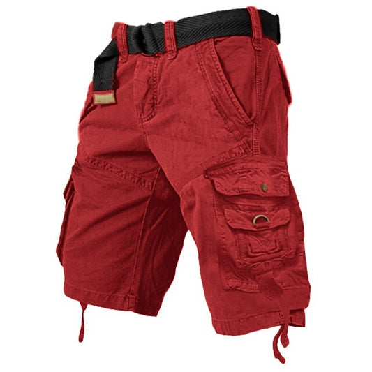 Mens Cargo Shorts Multi Pockets Cargo Shorts-Red