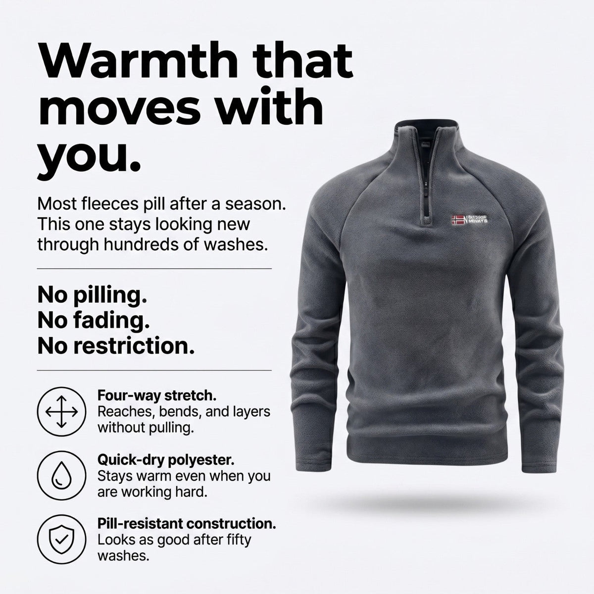 Men's Quarter-Zip Fleece Pullover – Lightweight Outdoor Fleece Sweater for Hiking & Camping
