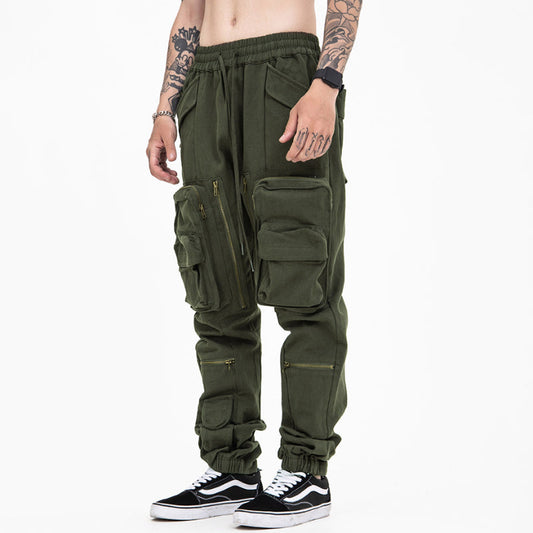 New Trendy Brand  High Street Multi-pocket Functional Tooling Casual Pants