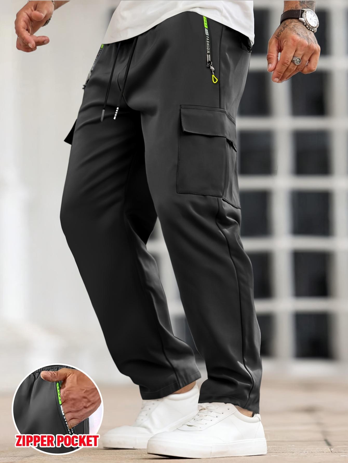 Men's Solid Color Cargo Pants with Zipper Pockets