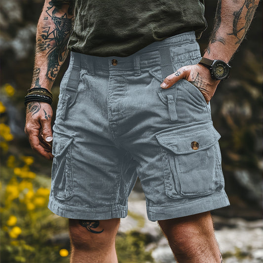 Kangoo Men's Multi-Pocket Corduroy Cargo Shorts