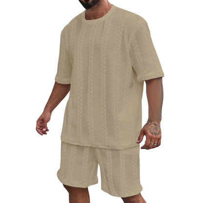 Men’s Breathable Textured T-Shirts Shorts Set – Lightweight Summer Comfort Fit