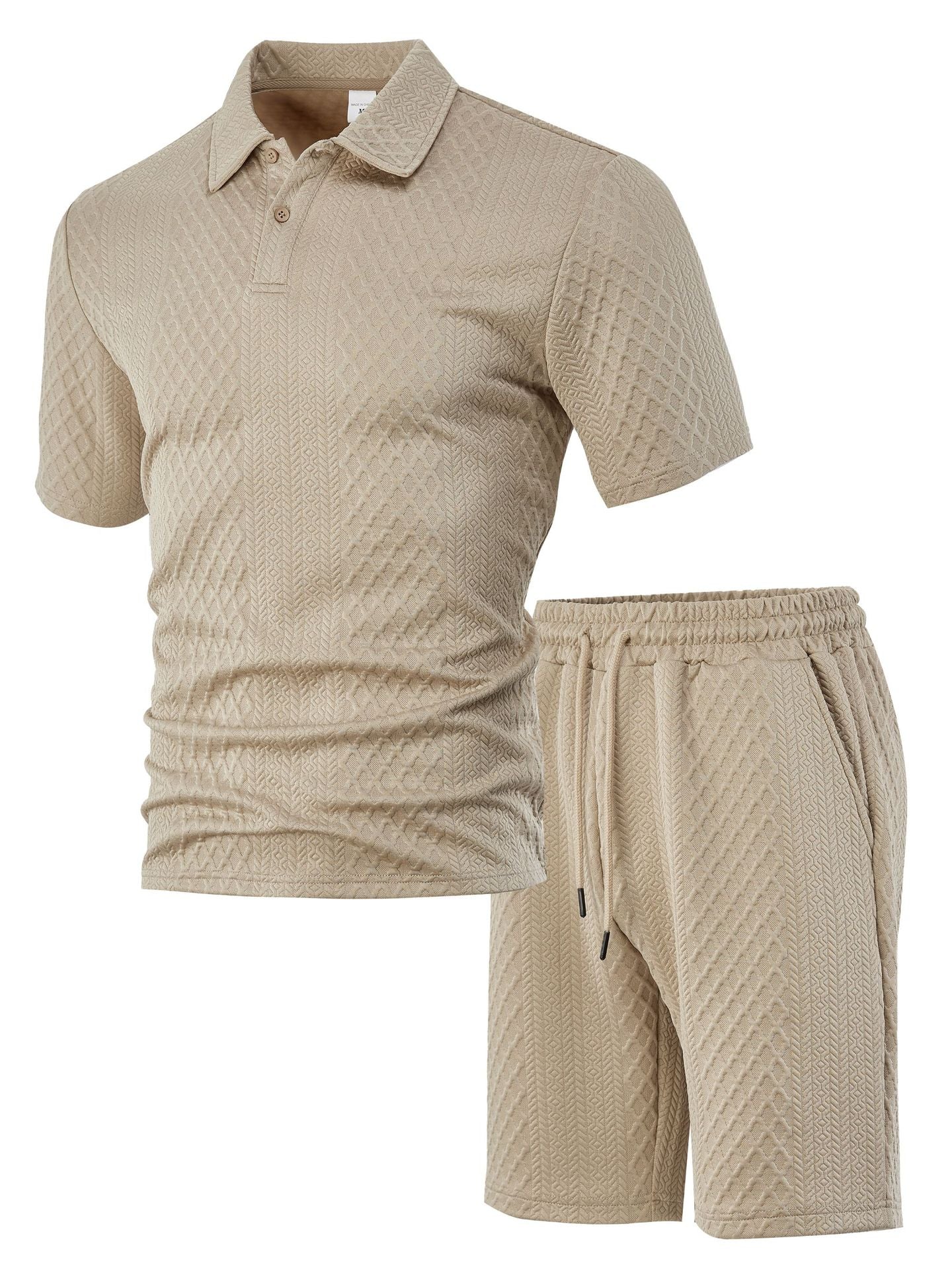 Men’s Breathable Textured Polo Shorts Set – Lightweight Summer Comfort Fit