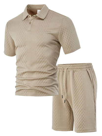 Men’s Breathable Textured Polo Shorts Set – Lightweight Summer Comfort Fit
