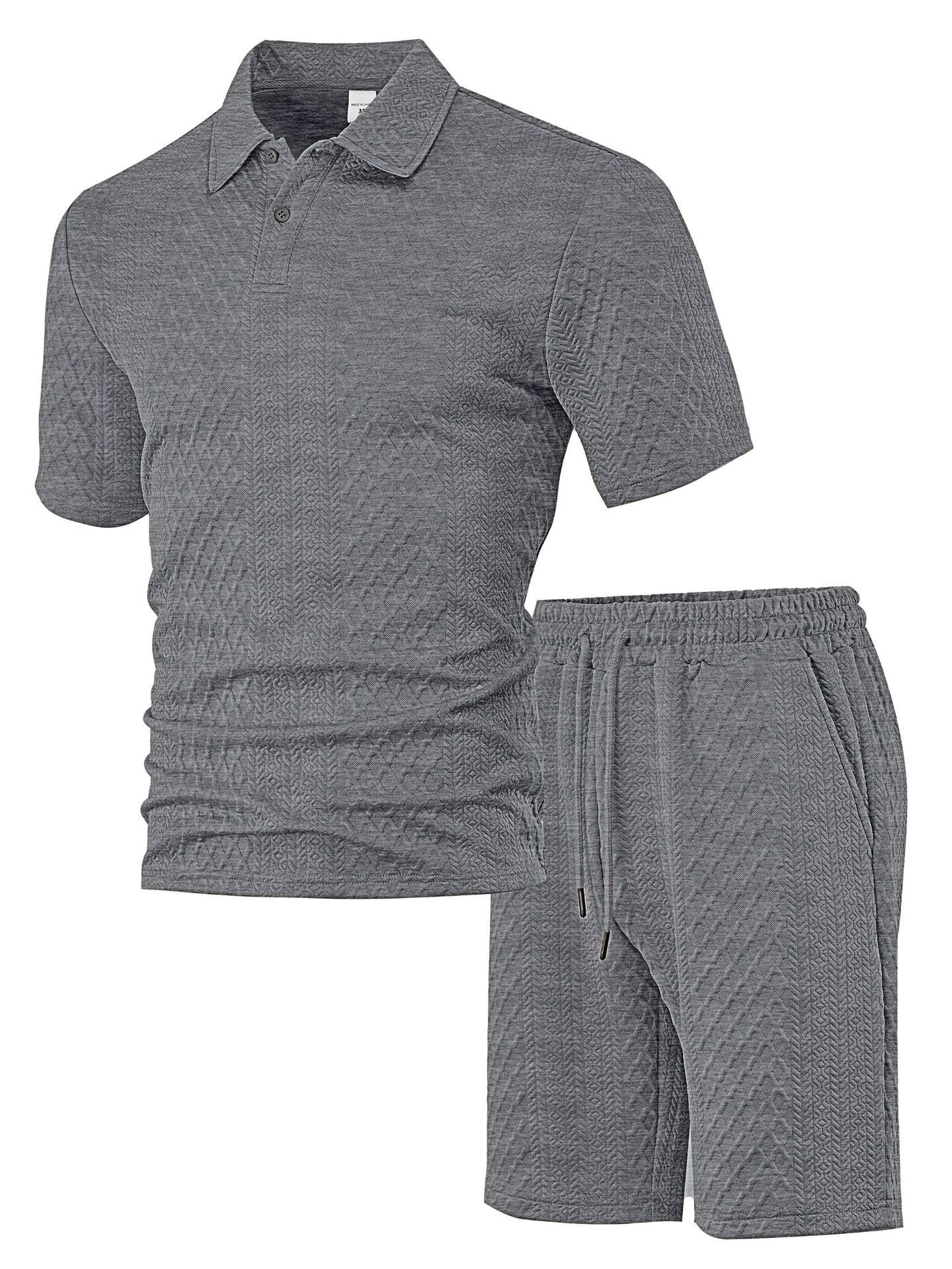Men’s Breathable Textured Polo Shorts Set – Lightweight Summer Comfort Fit
