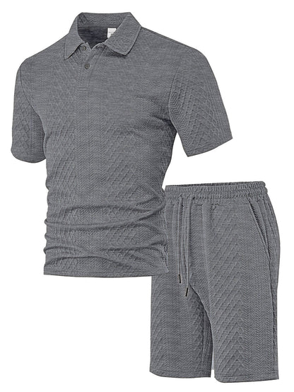 Men’s Breathable Textured Polo Shorts Set – Lightweight Summer Comfort Fit