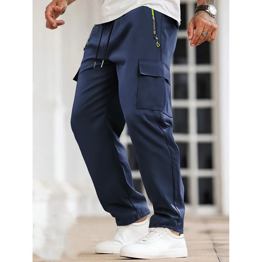 Men's Solid Color Cargo Pants with Zipper Pockets