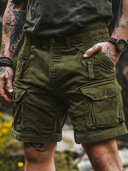 Kangoo Men's Multi-Pocket Corduroy Cargo Shorts