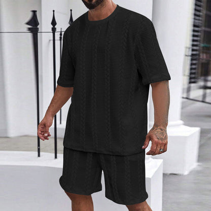 Men’s Breathable Textured T-Shirts Shorts Set – Lightweight Summer Comfort Fit