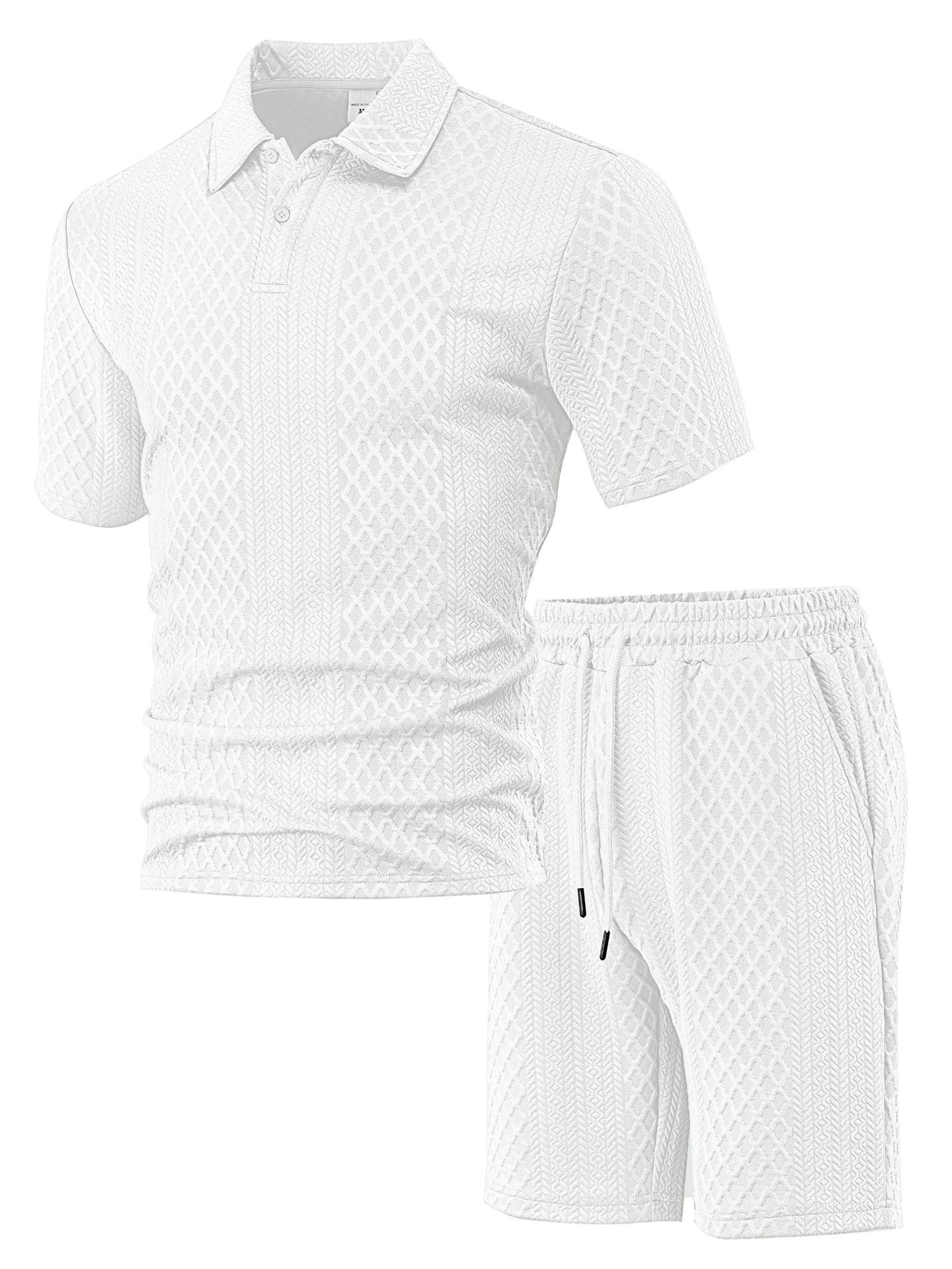 Men’s Breathable Textured Polo Shorts Set – Lightweight Summer Comfort Fit