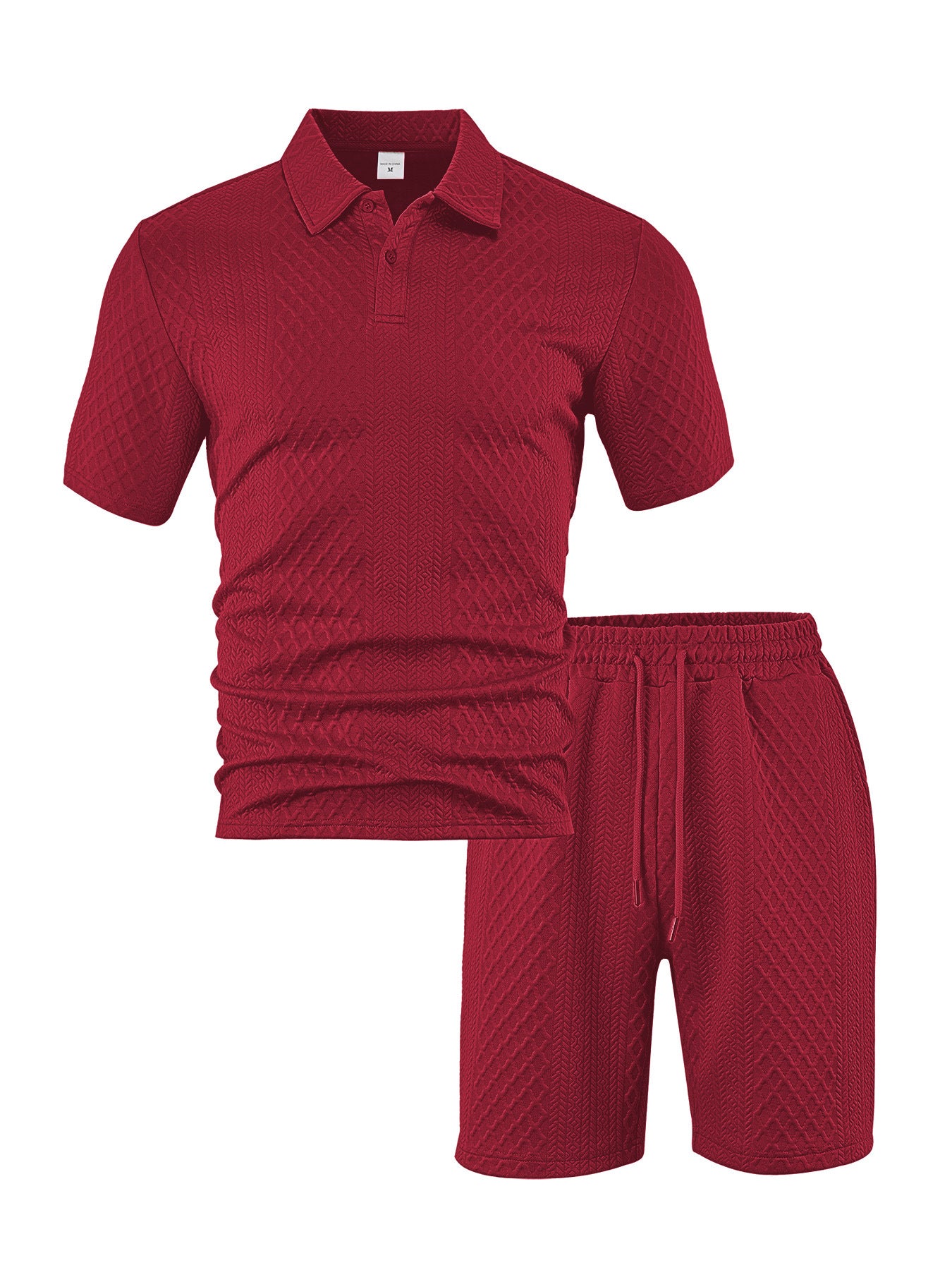 Men’s Breathable Textured Polo Shorts Set – Lightweight Summer Comfort Fit