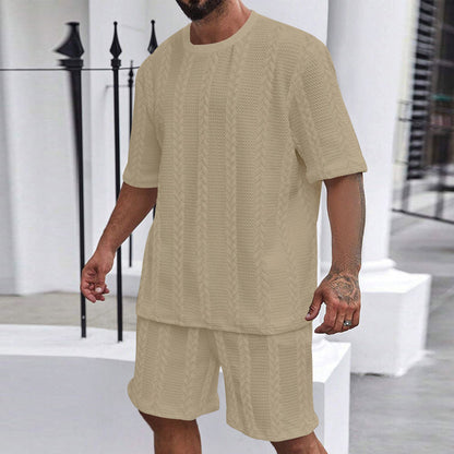 Men’s Breathable Textured T-Shirts Shorts Set – Lightweight Summer Comfort Fit