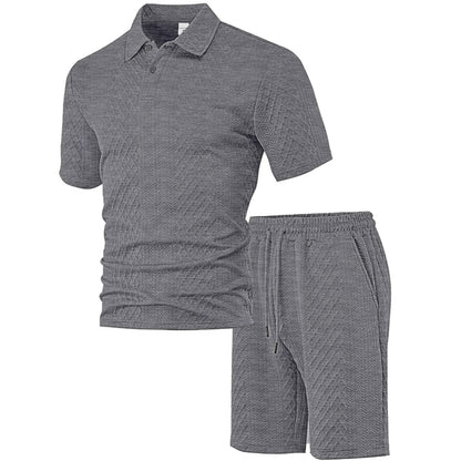 Men’s Breathable Textured Polo Shorts Set – Lightweight Summer Comfort Fit