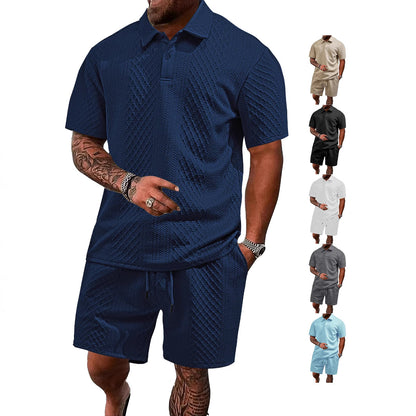 Men’s Breathable Textured Polo Shorts Set – Lightweight Summer Comfort Fit