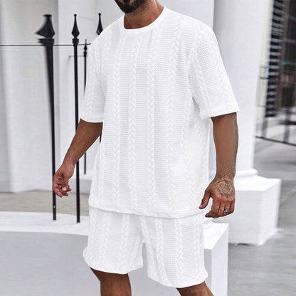 Men’s Breathable Textured T-Shirts Shorts Set – Lightweight Summer Comfort Fit