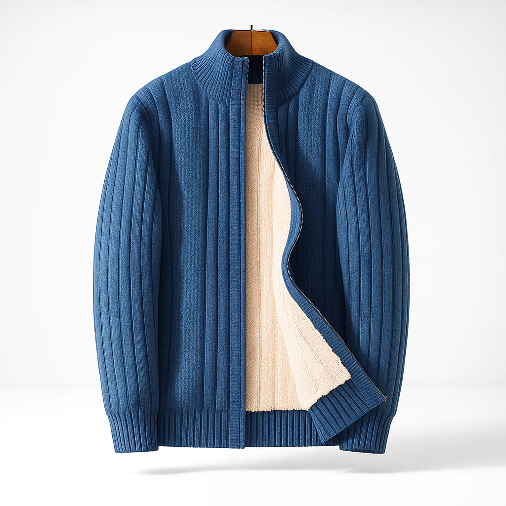 Men's Fleece-Lined Ribbed Zip Sweater