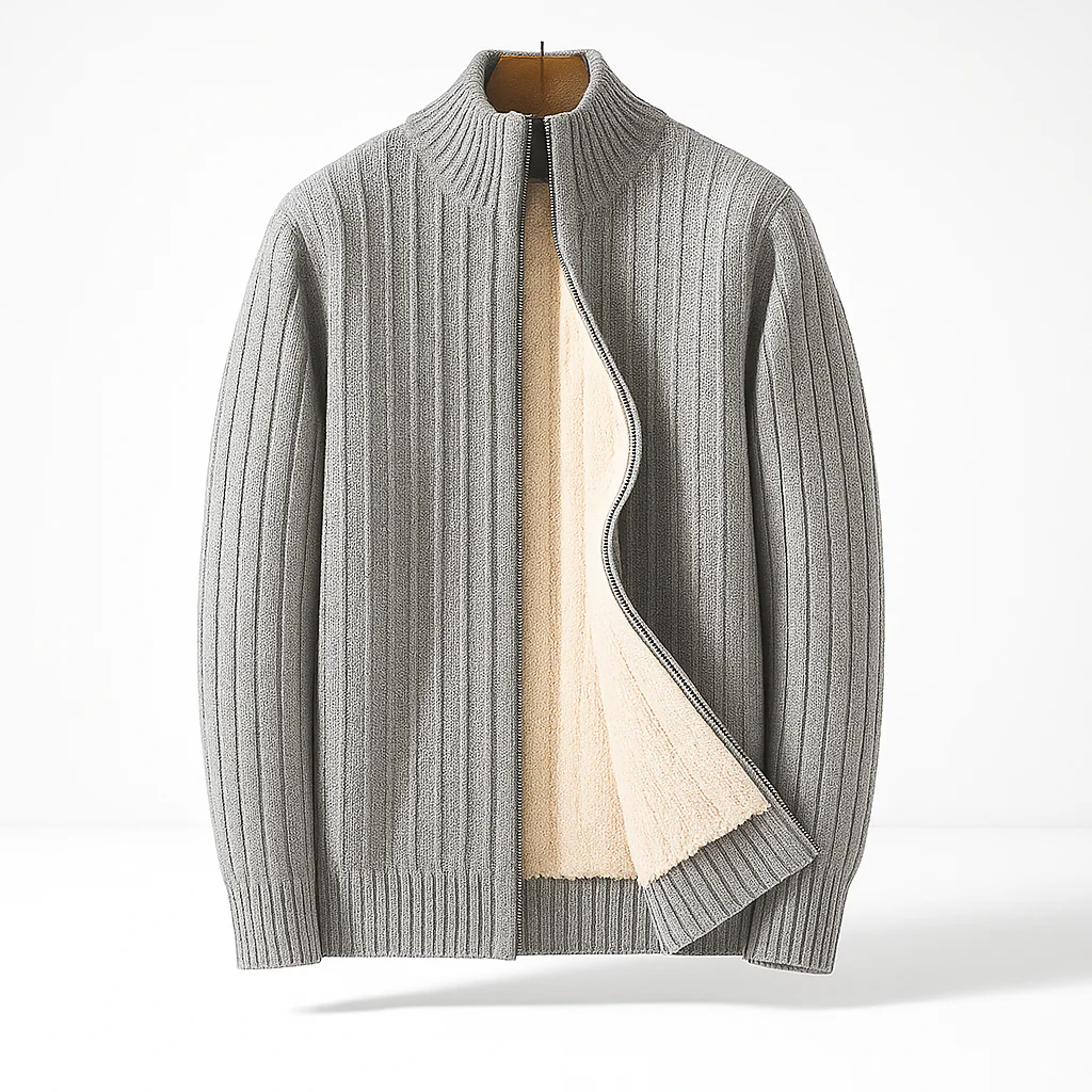 Men's Fleece-Lined Ribbed Zip Sweater