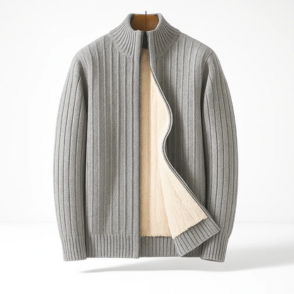 Men's Fleece-Lined Ribbed Zip Sweater
