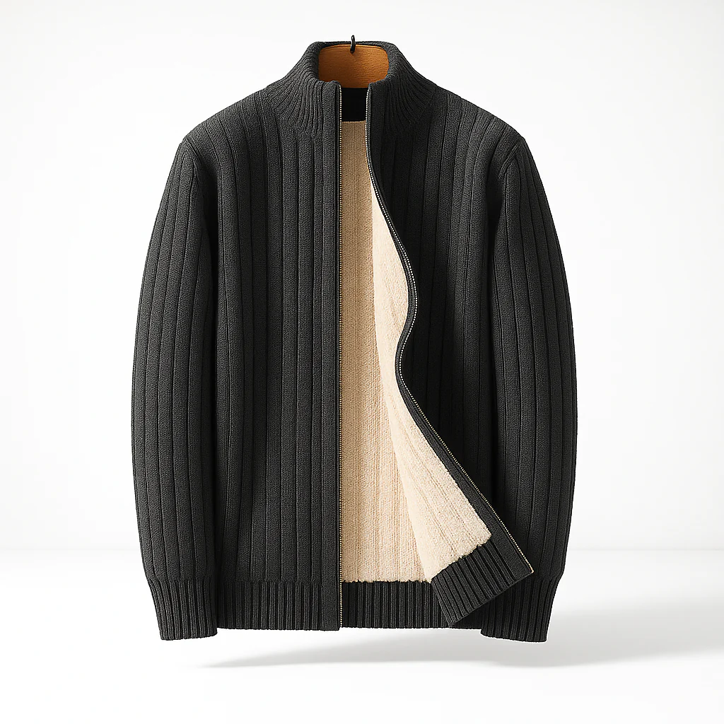 Men's Fleece-Lined Ribbed Zip Sweater
