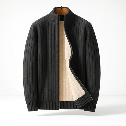 Men's Fleece-Lined Ribbed Zip Sweater