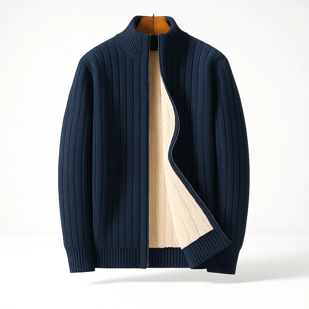 Men's Fleece-Lined Ribbed Zip Sweater