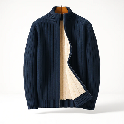 Men's Fleece-Lined Ribbed Zip Sweater