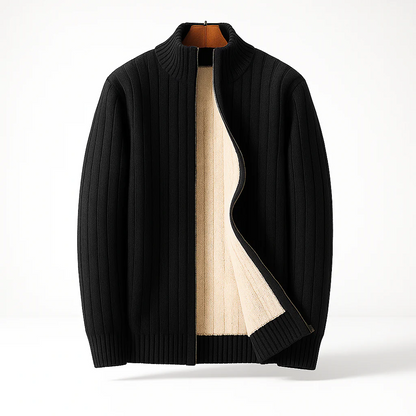 Men's Fleece-Lined Ribbed Zip Sweater