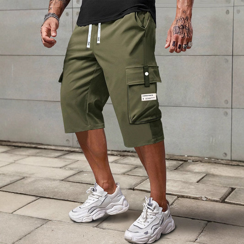 Men's Multi-Pocket Drawstring Cargo Capri Pants